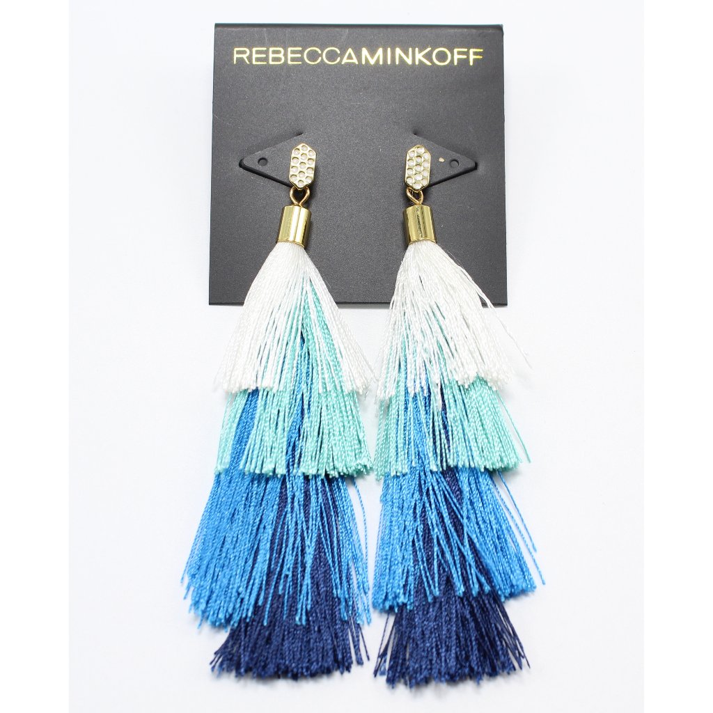 Rebecca Minkoff Blue Stacked Tassel Drop Earrings #Rm248